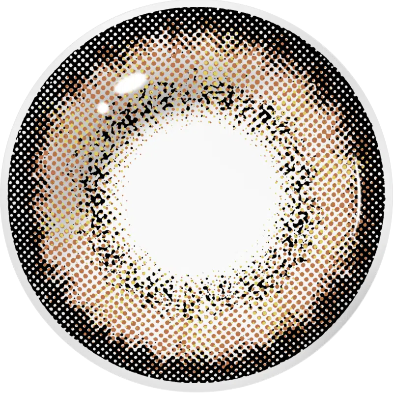 Deep Brown contact lens pattern with dark espresso outer ring and warm tan halftone gradient | Aura Lens